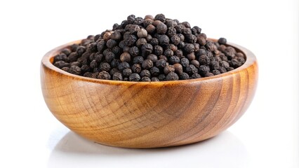 Isolated wooden bowl with black peppercorns