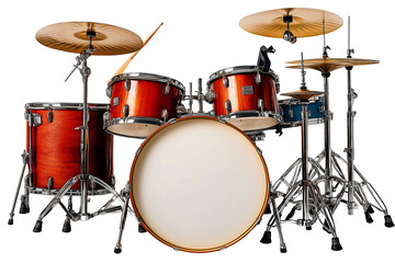 Obraz premium Full drum kit with wooden drumsticks on a transparent background 