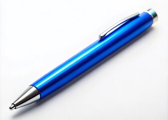 Elegant Blue Pen on a Clean White Surface Ideal for Office, School, and Creative Writing Activities