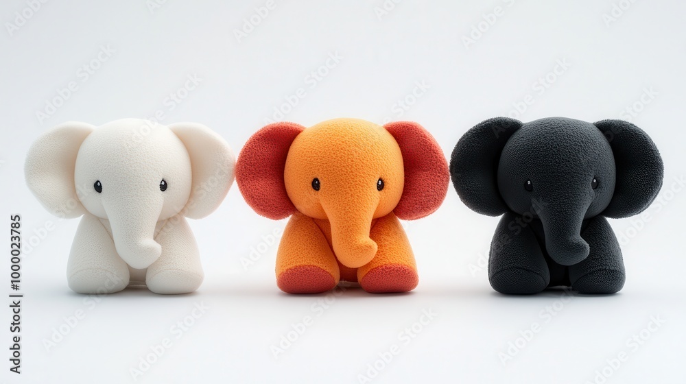 Canvas Prints Three Plush Elephant Toys in a Row.