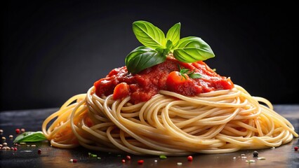 Italian style pasta dish with basil leaves