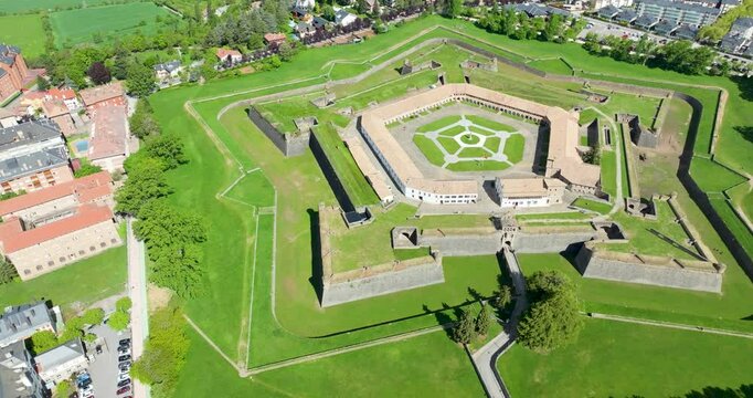 Aerial view Jaca Citadel in Huesca lateral, Spain