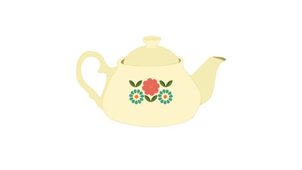 cute porcelain chinese teapot with flower decorated. vector illustration. 