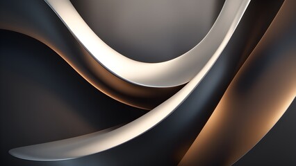 Obraz premium Abstract background with flowing lines in metallic silver and gold on a dark background.