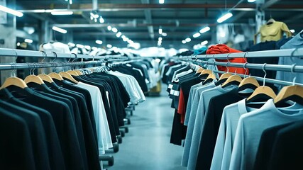 An advanced facility producing sustainable, eco-friendly clothing, where recycled materials are processed into fibers, spun into threads, and woven into new garments