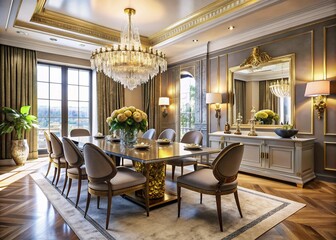 Obraz premium Elegant Gold Dining Room Ideas for a Luxurious and Stylish Home Interiors Inspiration
