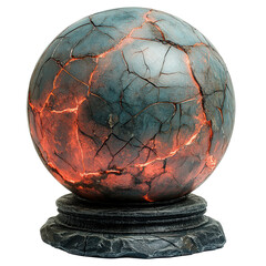 Cracked Crystal Ball on Pedestal Isolated on White Background