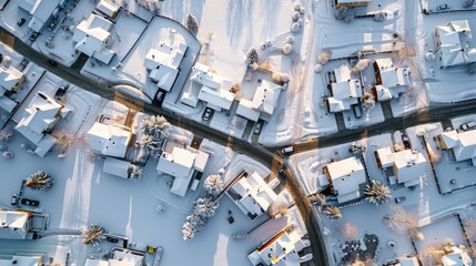 Fototapeta premium Snowy Neighborhood Aerial View