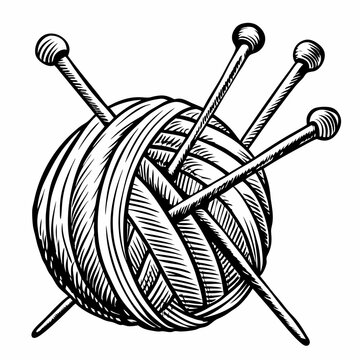recommend clip art: Vintage Yarn Ball with Knitting Needles Illustration in Monochrome Style