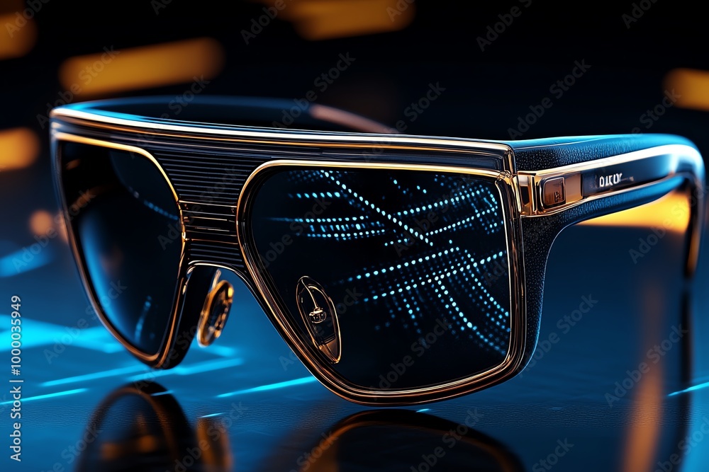 Poster 3d digital rendering of a pair of designer sunglasses, allowing users to interact with the glasses, 