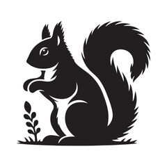 Squirrel Silhouette, Stylish icon, template, background, tattoo. Print for t-shirt. Hand drawn vector illustration, Squirrel black vector, isolated.