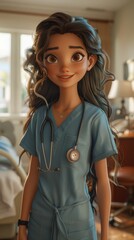 Smiling young healthcare worker in scrubs indoors