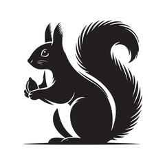 Squirrel Silhouette, Stylish icon, template, background, tattoo. Print for t-shirt. Hand drawn vector illustration, Squirrel black vector, isolated.