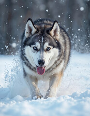 Naklejka premium siberian husky in snow