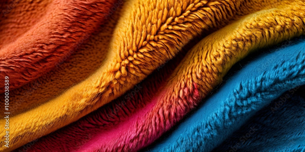 Poster a pile of colorful blankets with a rainbow pattern