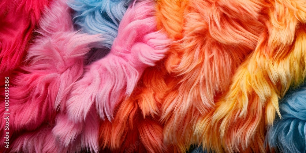 Poster a row of colorful fur with a rainbow of colors