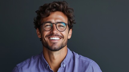 Fototapeta premium Portrait of a happy handsome man in a shirt with laughing