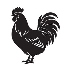 Chicken Silhouette, Stylish icon, template, background, tattoo. Print for t-shirt. Hand drawn vector illustration, Chicken black vector, isolated.