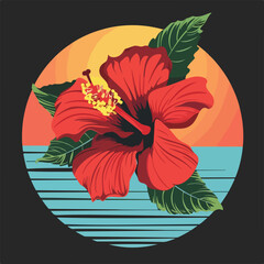 Logo vacaciones en Haw&aacute;i. Silueta de flor de hibisco con l&iacute;neas y relleno