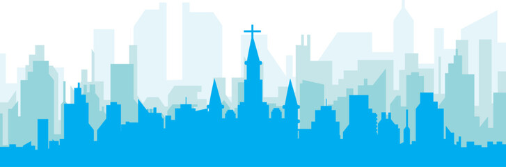 Fototapeta premium Blue panoramic city skyline poster with bluish misty transparent background buildings of NEW ORLEANS, UNITED STATES