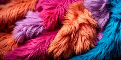 Obraz premium A colorful pile of fur with a mix of pink, orange, and blue