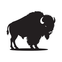 Bison Silhouette, Stylish icon, template, background, tattoo. Print for t-shirt. Hand drawn vector illustration, Bison black vector, isolated.