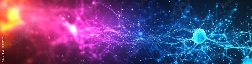 Wall mural abstract representation of neural connections with vibrant colors and light effects.