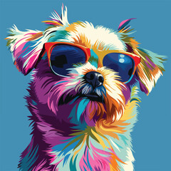 Cartoon colorful dog with sunglasses