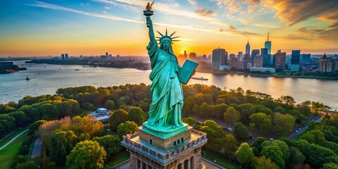 Obraz premium Elegant Outline of a Famous Symbol of Freedom and Democracy Against a Minimalist Background Design