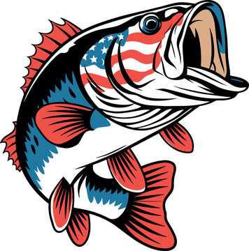 Big bass fish with USA flag vector for t-shirt Big bass fish vector design set illustration A big fish silhouette vector.
