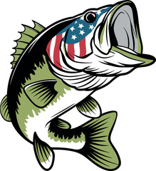 Big bass fish with USA flag vector for t-shirt Big bass fish vector design set illustration A big fish silhouette vector.