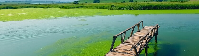Devastation of Nature Algae Bloom and Dead Fish in Polluted River - A Stark Reminder of Agricultural Runoff and Ecosystem Imbalance