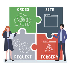 CSRF - cross site request forgery acronym, business concept. word lettering typography design illustration with line icons and ornaments. Internet web site promotion concept vector layout.