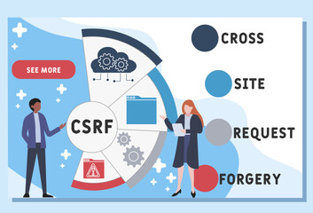 CSRF - cross site request forgery  acronym, business concept. word lettering typography design illustration with line icons and ornaments. Internet web site promotion concept vector layout.