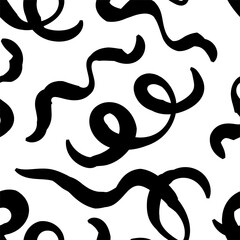 Seamless abstract pattern with squiggles and scribbles. Weaved curved lines. Chaotic ink scribbles decorative texture. Messy doodles, wavy and curly lines.