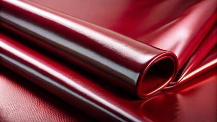 Glossy deep red neoprene surface with reflective finish for fashion and design use