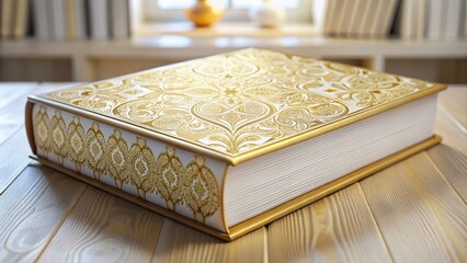 Fototapeta premium Elegant White and Gold Book with Decorative Cover on a Soft Background for Stylish Home Decor
