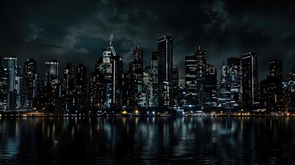 City skyscrapers in the darkness. AI generative.