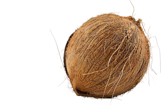Ultra HD 4K Picture of Coconut with Transparent Background Capturing Detailed Shell and Interior Features Suitable for Stock Photos and Tropical Food Imagery