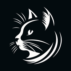 Monochrome Cat Face  Elegant Feline Silhouette Minimalist Cat Line Art, Stylized Cat Portrait design.