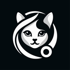 Monochrome Cat Face  Elegant Feline Silhouette Minimalist Cat Line Art, Stylized Cat Portrait design.