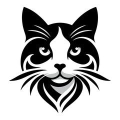 Monochrome Cat Face  Elegant Feline Silhouette Minimalist Cat Line Art, Stylized Cat Portrait design.