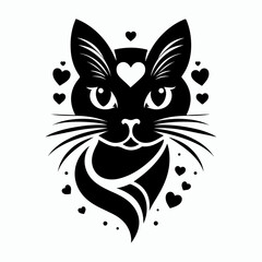 Monochrome Cat Face  Elegant Feline Silhouette Minimalist Cat Line Art, Stylized Cat Portrait design.