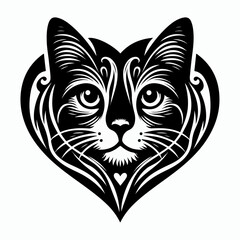 Monochrome Cat Face  Elegant Feline Silhouette Minimalist Cat Line Art, Stylized Cat Portrait design.
