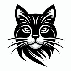 Monochrome Cat Face  Elegant Feline Silhouette Minimalist Cat Line Art, Stylized Cat Portrait design.