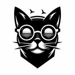 Monochrome Cat Face  Elegant Feline Silhouette Minimalist Cat Line Art, Stylized Cat Portrait design.