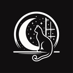 Monochrome Cat Face  Elegant Feline Silhouette Minimalist Cat Line Art, Stylized Cat Portrait design.