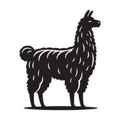 Llama Silhouette, Stylish icon, template, background, tattoo. Print for t-shirt. Hand drawn vector illustration, Llama black vector, isolated.