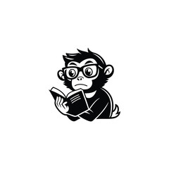 Monkey Read Logo. monkey with glasses reading a book, suitable for any literature or learning brand.