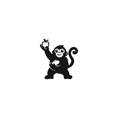 Monkey And Apple Logo. Monkey holding an apple in modern simple style design, suitable for any brand with playful tone.